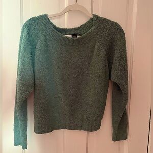 Victoria’s Secret Cozy Sage Green Fuzzy Terry Crop Sweater Top Size M